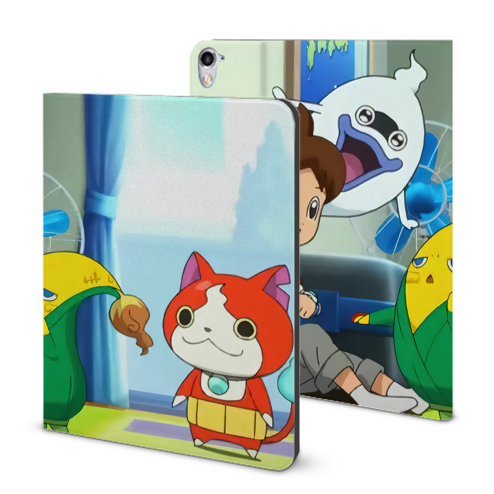 （画像用） 妖怪ウォッチ Yo-kai Watch IPad ケース ブック型 PUレザー TPU 耐衝撃 軽量 薄型 ペン収納なし 全面保護 IPad 各モデル対応
